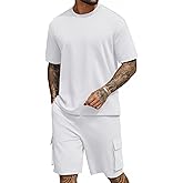 COOFANDY Men's Shirt and Shorts Set 2 Piece Fashion Summer Tracksuits Cotton Oversized T-Shirts Cargo Shorts Outfits