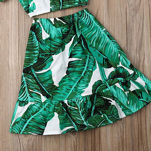 Toddler Baby Girls Ruffle Strap Top+Boho Floral Skirt Summer Outfit Clothes Two Piece Set (Full Leaf Skirt Set, 1-2T) - Thumbnail 4