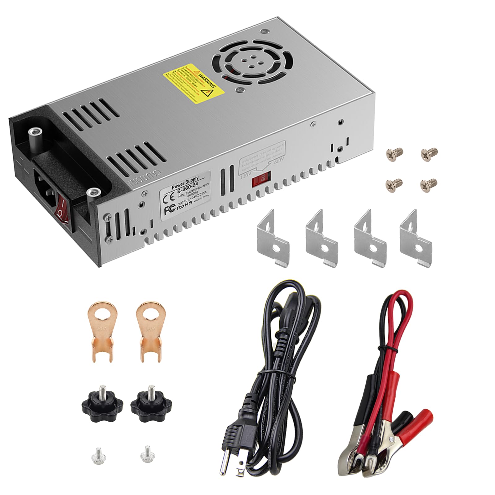 ALITOVE DC 24V Power Supply 15A 360W AC/DC Adapter SMPS Switching Transformer 110V/220V to 24 Volt 15 Amp Converter LED Driver for LED Strip CCTV Disel Heater Pump RV 3D Printer