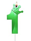3.1inch Birthday Green Number 1 Candles with Crown