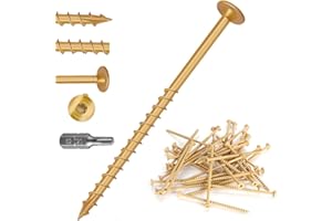 PuCiss #10×3 Inch Deck Screws,50pcs Structural Wood Screws,Heavy-Duty Outdoor Deck,Construction,Timber Framing,Rust Resistant Bronze Ceramic Coating,Torx Bit Included