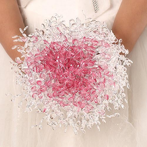 Zebratown Acrylic Crystal Pearl Silk Roses Bridal Bridesmaid Wedding Bouquet (Pink)