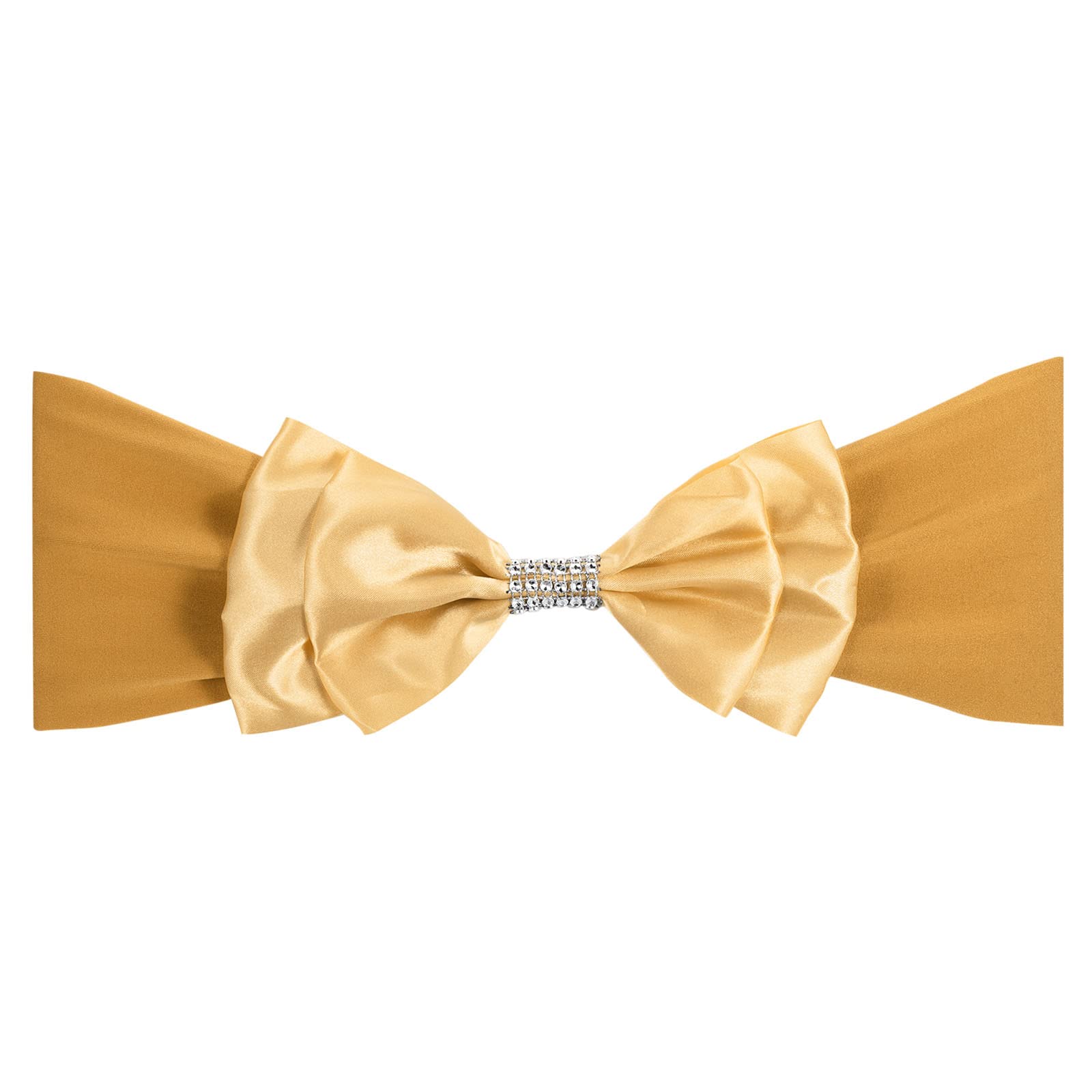 PATIKIL 12"x8" Chair Sash Bow, 10 Pack Spandex Stretch Chair Cover Bands Sashes with Bow Knot for Wedding Banquet Decorations, Gold Tone