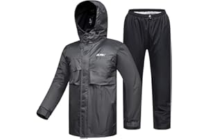 ILM Motorcycle Rain Suit for Men Waterproof Resistant Raincoat 6 Pockets 2 Pieces Packable Rainwear Jacket and Pants Model RS02