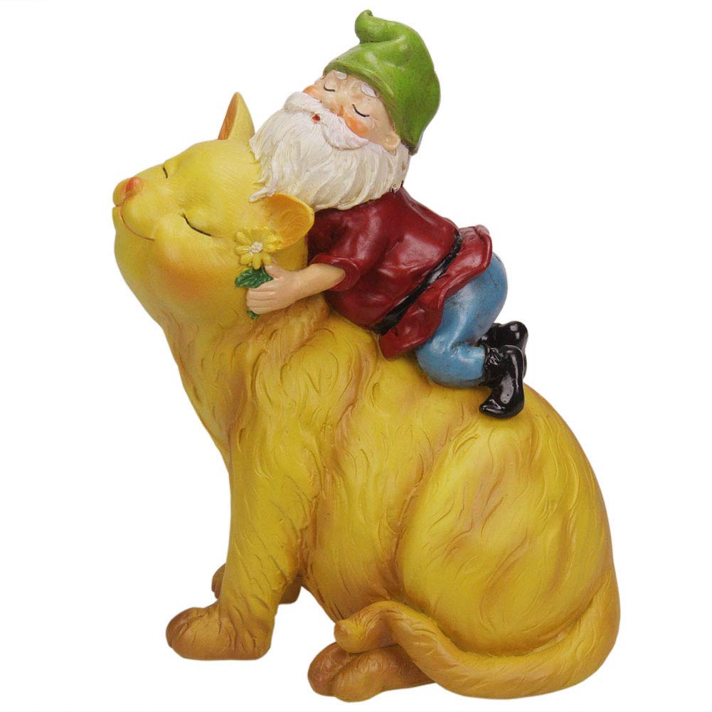 Garden Figurines Gnome Cat Statue Decor Outdoor Patio Lawn Yard