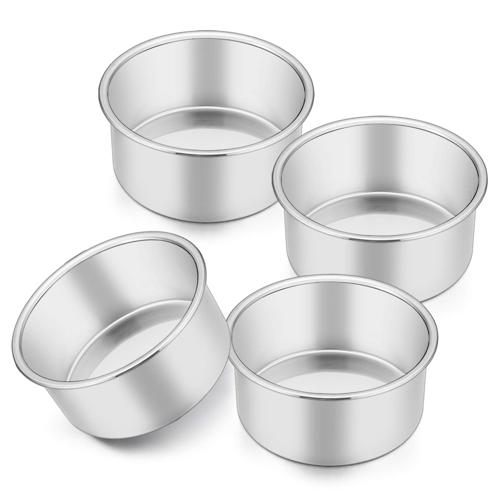 Homikit 4 Inch Cake Tin, Stainless Steel Round Cake Tin Mould Set of 4, Christmas Birthday Wedding Mini Cake Baking Pan Bakeware Set, Healthy & Sturdy, One Piece Design, Dishwasher Safe