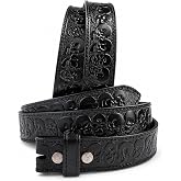 Zaryan Biker Scull Leather Belt Strap for Removable Buckle Full Grain Leather Belt Strap 1.5” Biker Gothic Style