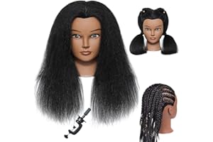 "N/A" Mannequin Head with Human Hair 100% Real Hair Manikin Cosmetology Doll Head Hairdresser Practice Styling Training Head with Free Clamp Holder (14 inch-D1)