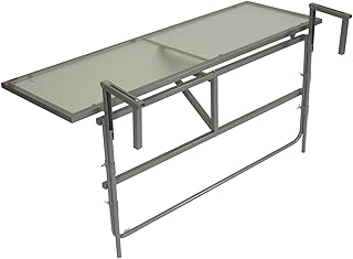 gartenmoebel-einkauf Balkonhängetisch 120x40cm, Stahl grau + Sicherheitsglas, klappbar