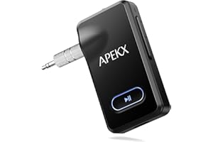 APEKX Bluetooth Adapter for Car, Wireless 3.5mm Aux Hi-Fi Audio Receiver with 15H Battery Life, for Home Stereo, Wired Headphones, and Speaker (Black)