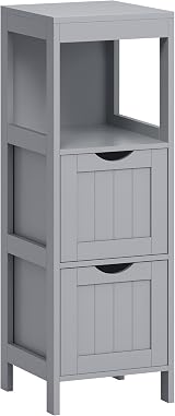 VASAGLE Bathroom Floor Cabinet Freestanding Storage 2 Drawers Dove Grey