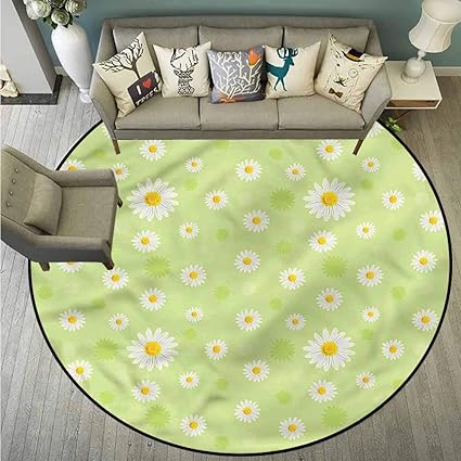 Tapis Rond Jaune Et Gris Croquis De Marguerite Rétro