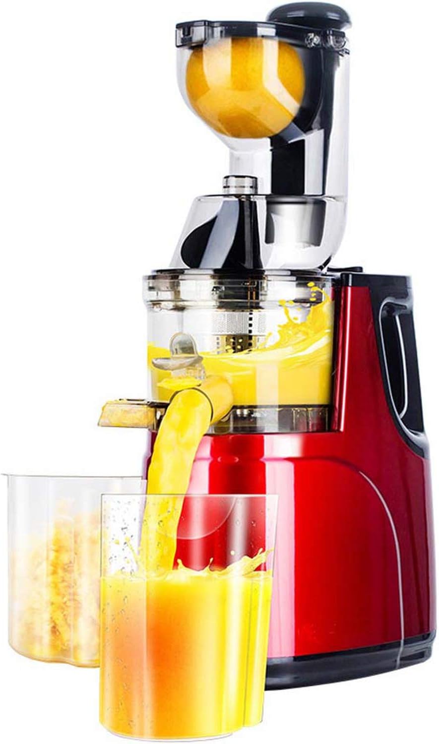 Low Speed Large Wide Mouth Feeding Chute Whole Apple Orange Slow Juicer Fruit Vegetable Nutrition Juice Extractor Squeezer,Red,Us,220V