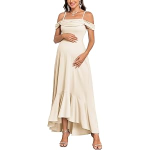 AISWI Off The Shoulder Maternity Dress Ruched A-Line Elegant Pregnancy Maxi Gown for Baby Shower Photoshoot Wedding Guest