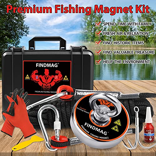 FINDMAG Fishing Kit with Case 1500 LBS Pulling Force Super Strong Fishing
