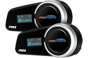 Fodsports FX6S Bluetooth Motorcycle Headset, 6-Way Motorbike Intercom Bluetooth, 1000m Motorcycle Helmet Communication Systems/Voice Dial/Universal Pairing/FM Radio (2 Pack FX6S with LED)