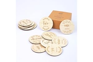 All Baby Goods 13 Wooden Monthly Milestone Cards Double Sided (12 Months Signs) - Cute & Funny Milestones for Boy & Girl - Amazing Photography Props