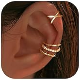 4 Pair Ear Cuffs Non Piercing - 14K Gold Plated Ear Cuff Earrings for Women Cubic Zirconia Clip on Cartilage Conch Earrings for Non Pierced Ears Adjustable Fake Earrings Set for Women