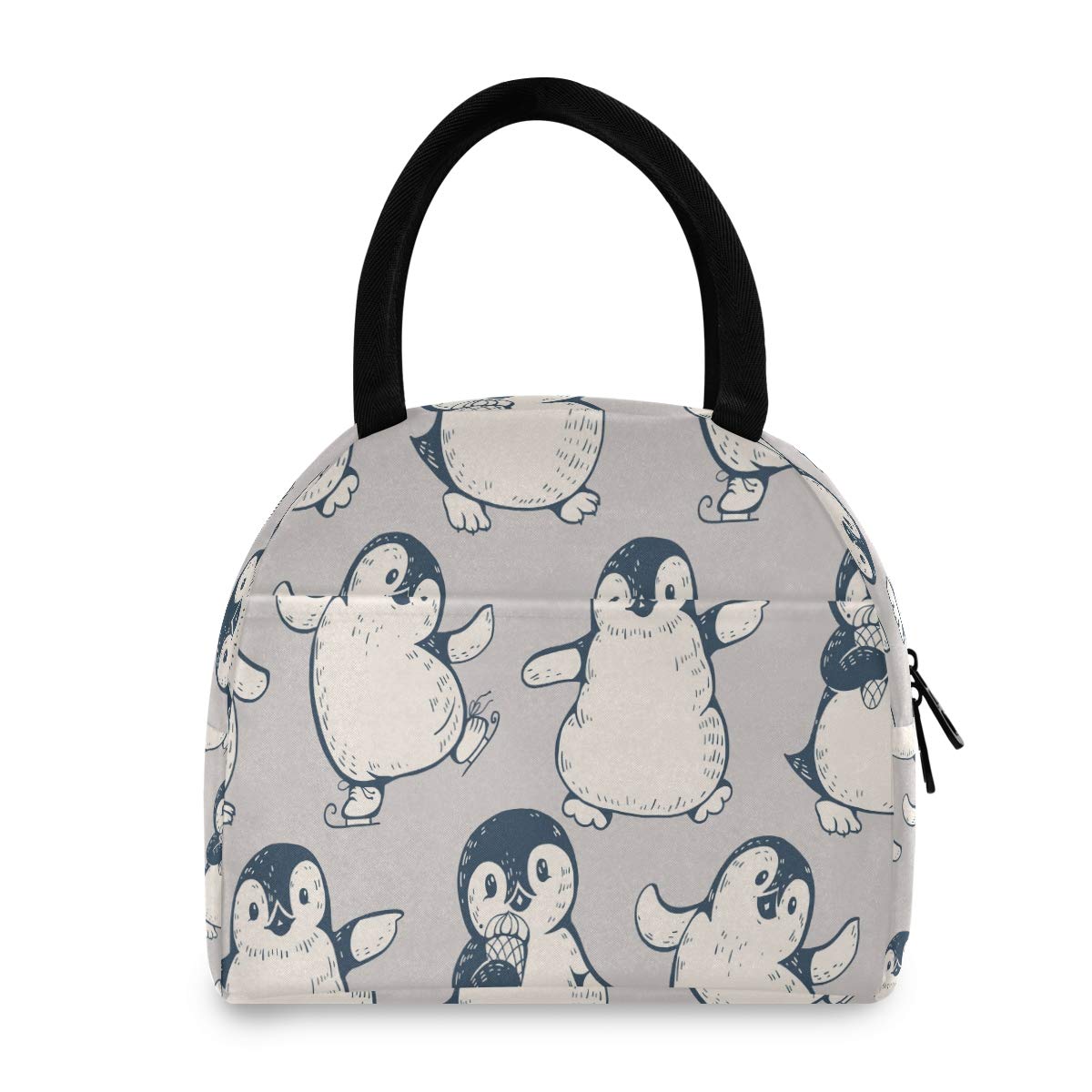 Hunhuni Lunch Tote Bag Cute Penguin Pattern, Insulated Reusable Lunch Box Container for Kids Boys Girls School Office Travel Picnic
