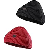 DASMINI 2 Pack Fisherman Beanie Hats for Men Women,Knit Trawler Skull Cap,Watch Cap,Spring Fall Winter Warm Short Hats