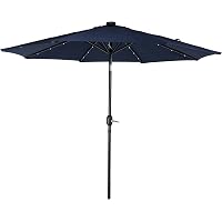 Sunnydaze 9-Foot Outdoor Patio Umbrella with Solar Lights, Navy Blue