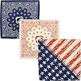 Wolverine 3 Piece Bandana Set 22 Inch Square Assortment American Flag Red White and Blue ...