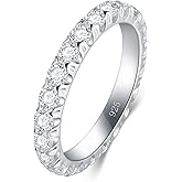 BORUO Sterling Silver Ring - Wedding Bands for Women, Eternity Band, Cubic Zirconia Simulated Diamond Stackable Band for Oura Ring Gen3/4-1.5mm 3mm Band Size 4-12