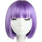HSPCYGG Costume Wigs Short Light Purple Bob Wig with Bangs 10" Straight Synthetic Halloween Cosplay wig for Women Daily Girls