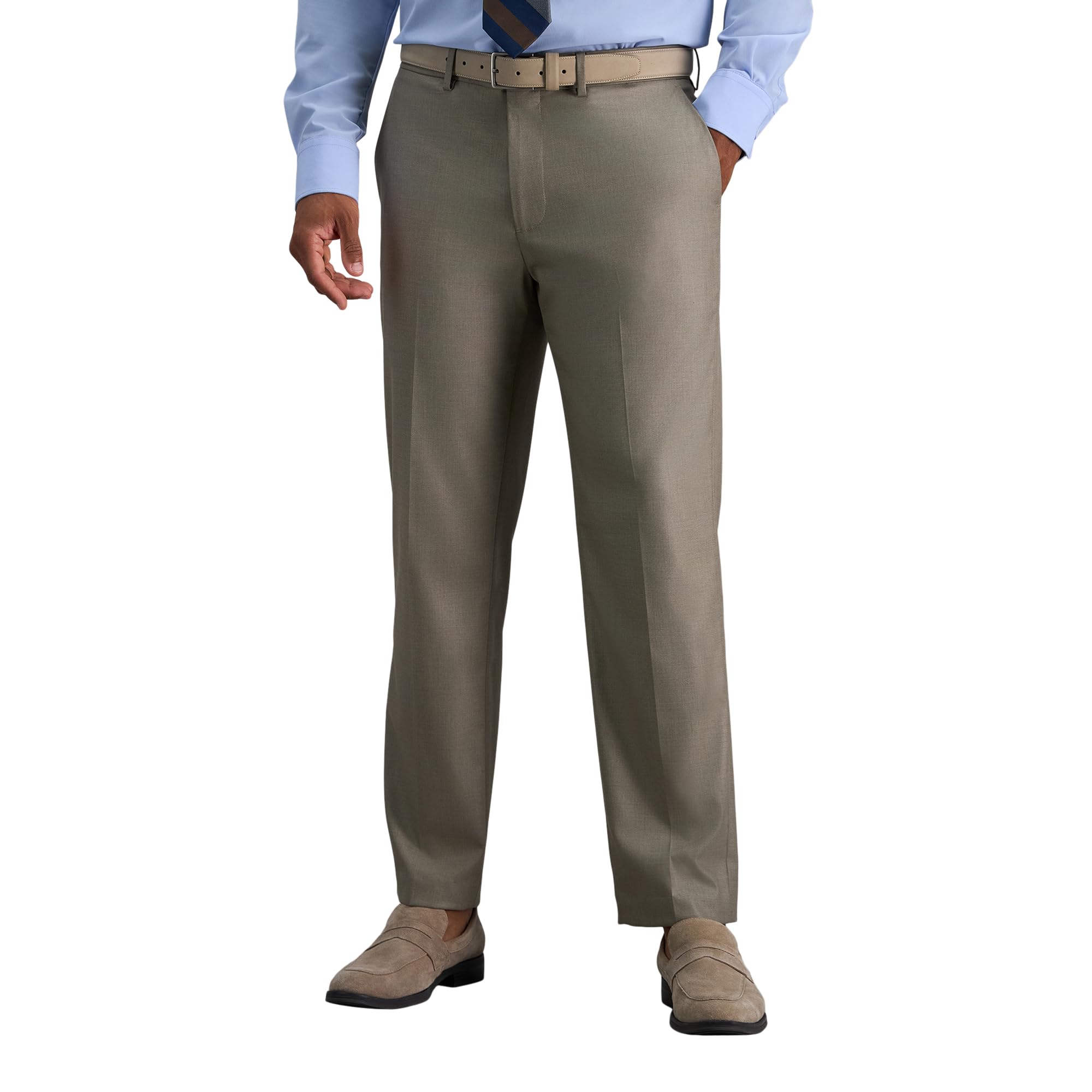 Haggar Men's JMH Premium Stretch Slim Fit Flat Front Dress Pant, Oatmeal Image