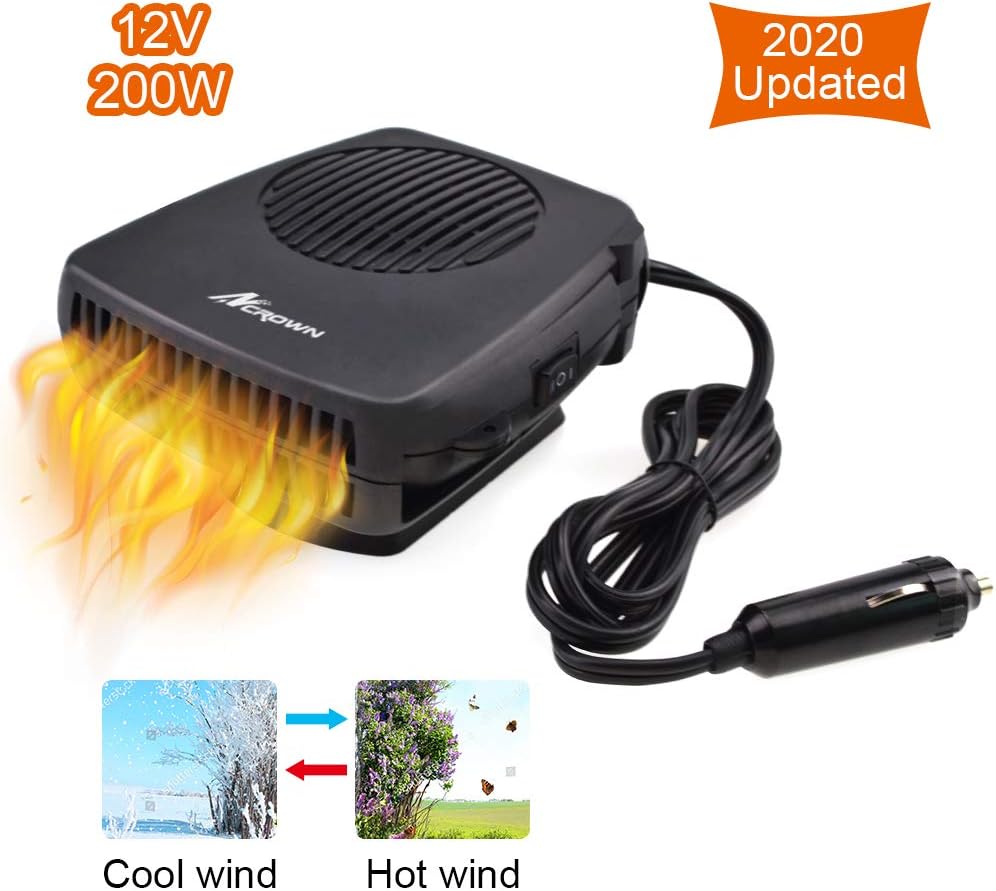 ANCROWN Car Heater, 12V 200W Portable Defroster Fan Auto Fast Heating Windshield, 2 in 1 Windscreen Defogger with Heating/Cooling Function and Movable Handle (Black)