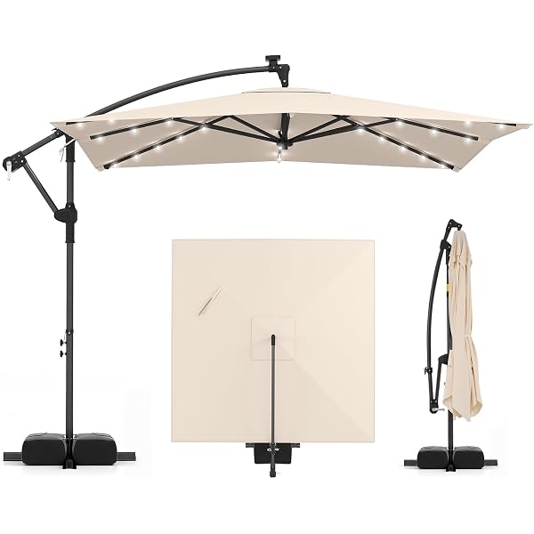 JIESSIWONG Offset Cantilever Umbrella 10ft Outdoor Patio Hanging Umbrellas with Crank & Cross Base (11ft, Beige) Patio, Lawn & Garden