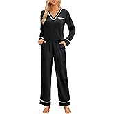 Blooming Jelly Womens Pajamas Set Silk Satin 2 Piece Pj Cute Long Sleeve Lounge Sets Fall Sleepwear with Pockets