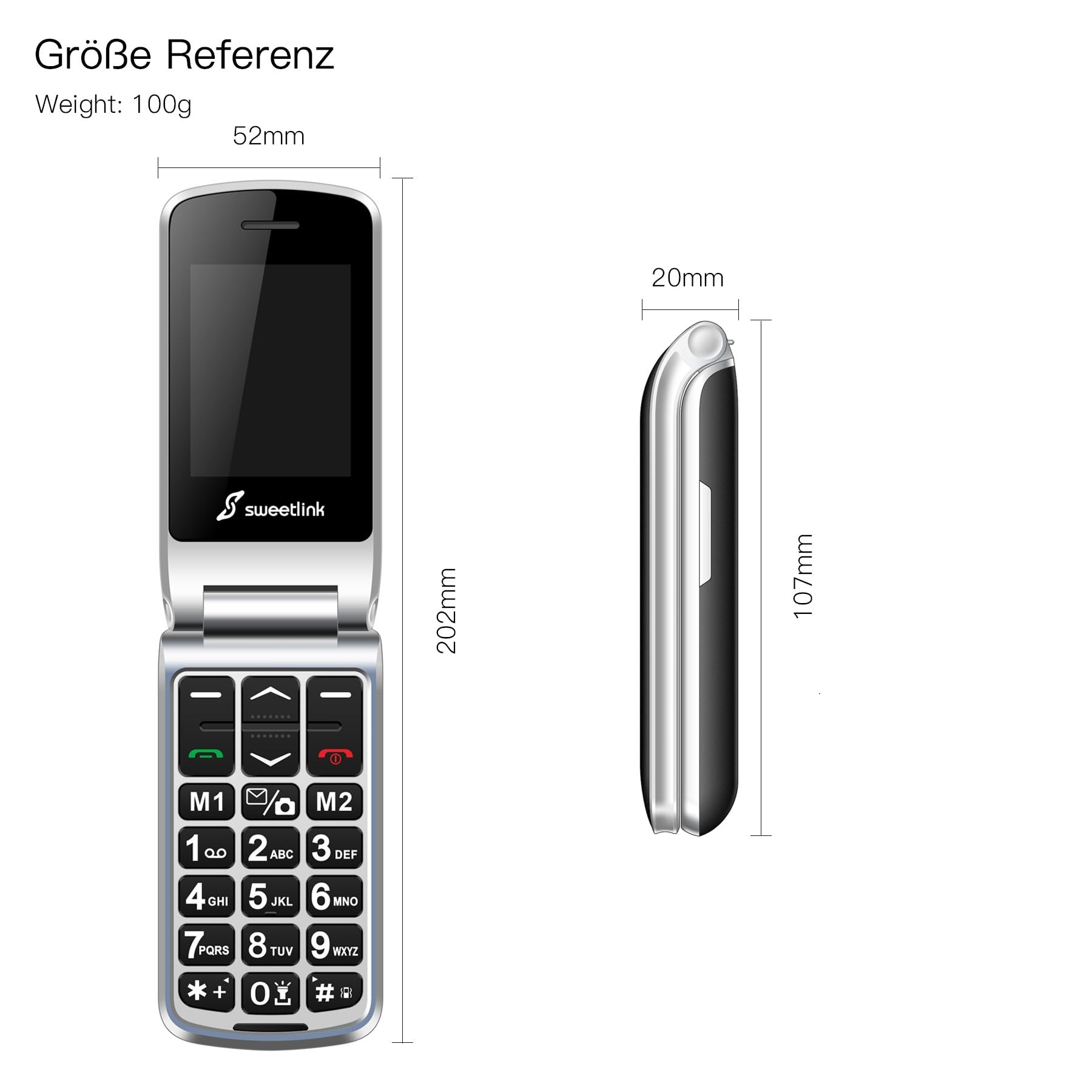 SweetLink F1 Seniorenhandy Ohne Vertrag, Klapphandy Mit Großen Tasten, 1000 mAh Akku, FM Radio, 2,4 Zoll Display, Dual SIM, 5 SOS Notruftaste für Senioren