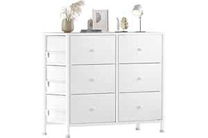 BOLUO White Dresser for Bedroom 6 Drawer Organizers Fabric Storage Chest Tower Small Dressers Unit for Closet Nursery Hallway Office, Kids and Adult Modern