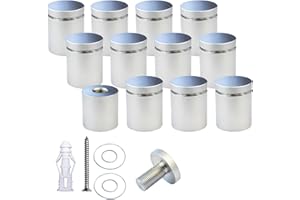 BESTANDOFF Pack of 12, Aluminum Standoff Screws, Wall Sign Standoff Mounting Hardware Advertising Glass Standoff Nail for Hanging Acrylic Picture Frame (12, Satin Chrome(Electroplated), 1" x 1")