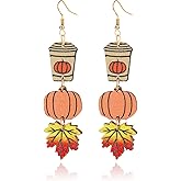 coadipress Cute Thanksgiving Turkey Pumpkin Maple Leaf Dangle Earrings for Women Lightweight Holiday Dangle Earrings Thanksgiving Fall Wooden Earrings
