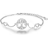 Cuoka Tree of Life Bracelet S925 Sterling Silver Heart Abalone Family Tree Nature Bracelets Jewelry for Women Anniversary Birthday Christmas Gifts for Wife Mom Her with Gift Box