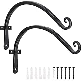 FEED GARDEN Heavy Duty Plant Hooks - 2 Pack 12 Inch Wall Mounted Hanging Brackets, 57lb Capacity Steel Plant Hangers for Bird Feeders, Baskets, Wind Chimes Outdoor Indoor- Black