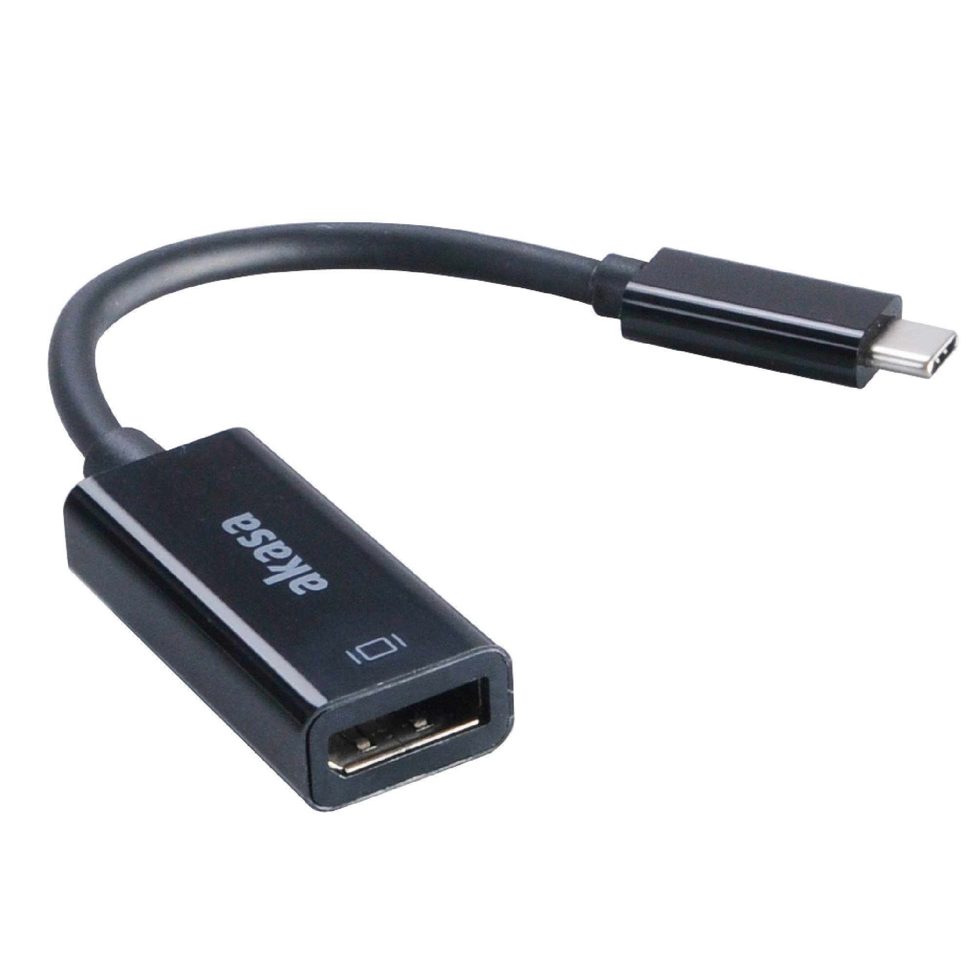 Akasa Type-C to DisplayPort Converter 15 cm Black | USB 3.1 | DP | 4K UHD | AK-CBCA05-15BK | Mac OS | Windows | Compatible with MacBook, Dell and More