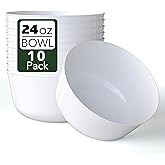 Trendables Plastic Bowls Set of 10 - 24 Oz White Fancy Serving Bowls for Ice Cream, Salad, Candy - Disposable