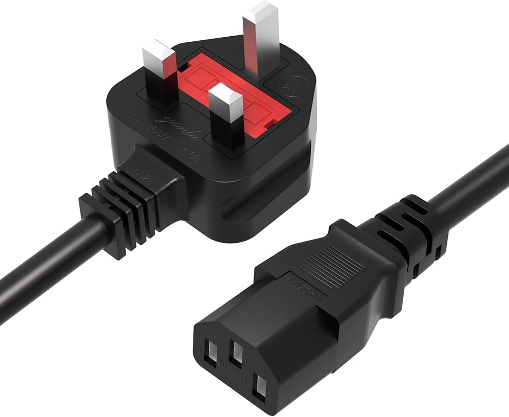 Mcbazel 1.2m UK Power Cable 3-Pin Shroud IEC C13 to BS1363 Kettle Lead