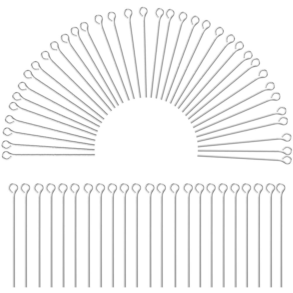 SUNNYCLUE 1 Box 500Pcs Earring Pins with Loop 40mm 304 Stainless Steel Eye Pins Straight Pins Bendable Eye Pin Earring Findings Eye Pins for Jewellery Making Accessories DIY Earrings Bracelet Necklace