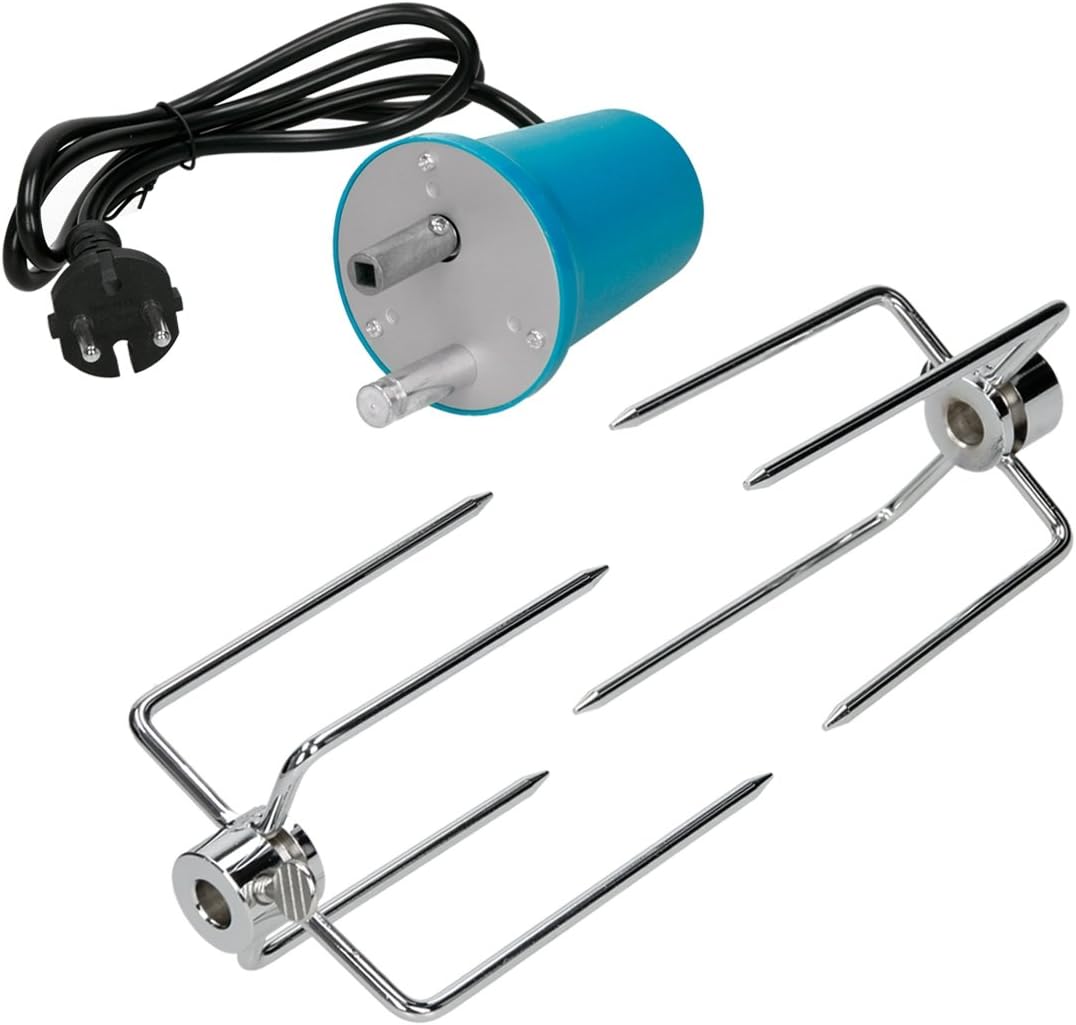 Spiedo 60 Cm Con 2 Forchette + Motore Elettrico 220V | Per Girarrosto, Barbecue, Camino | Taglia Su Misura