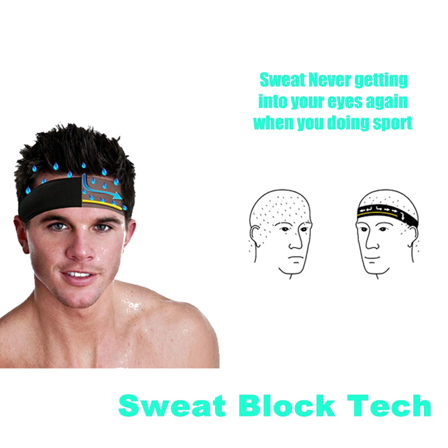 Black Running Headband 3 Pack Unisex Sport Yoga Headbands for Women & Men Moisture Wicking Workout Sweatbands for Fitness, Cross Training, Gym Exercise Athletic Wrap Bands