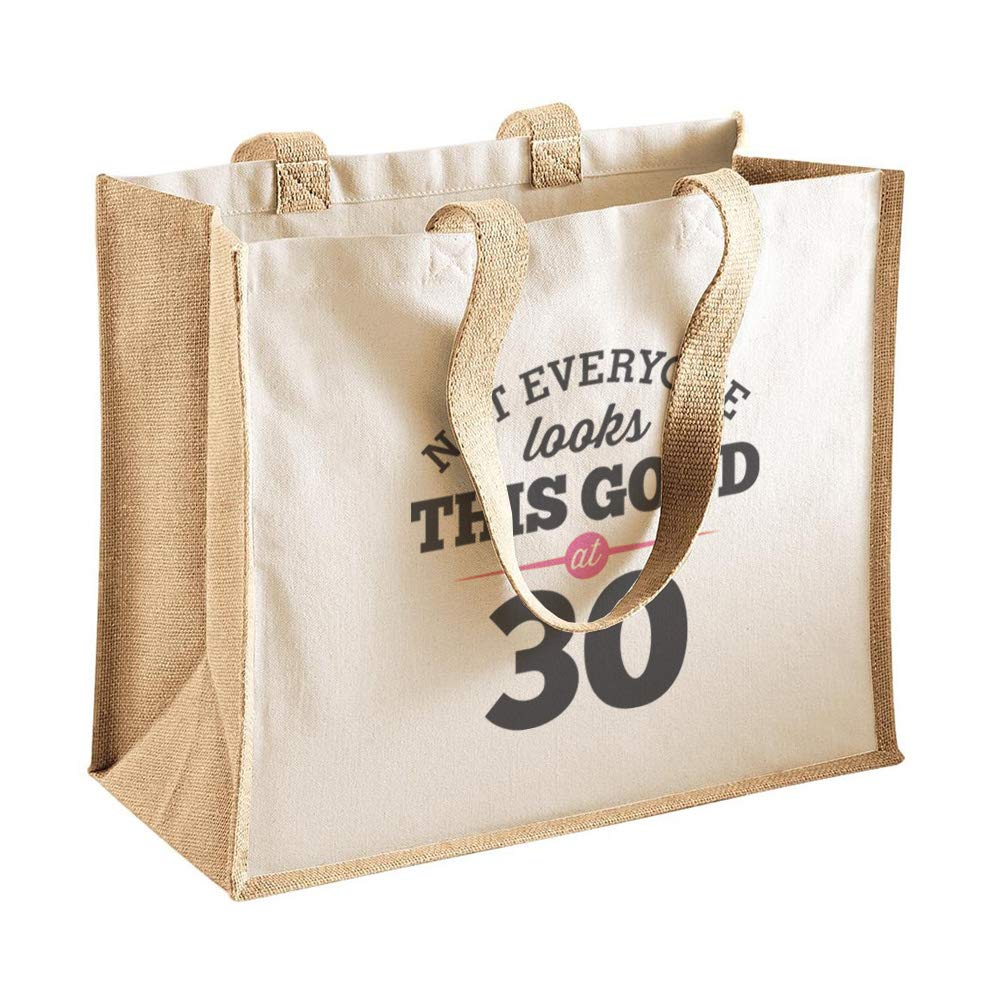 D Design Invent Print! 30th Birthday Gift Bag 30 Gift Present for Women Tote Shopping Bag 42cm x 33cm x 19cm (Natural)