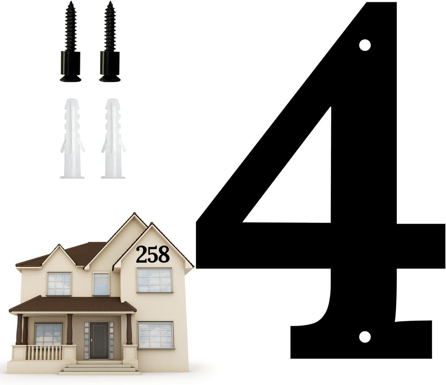 Address Signs - 10.6 Inch Large House Numbers, Modern Floating for Outside Large Metal House Numbers Black Coated Rust-Proof Home Address Numbers Plaques Metal Numbers (4)