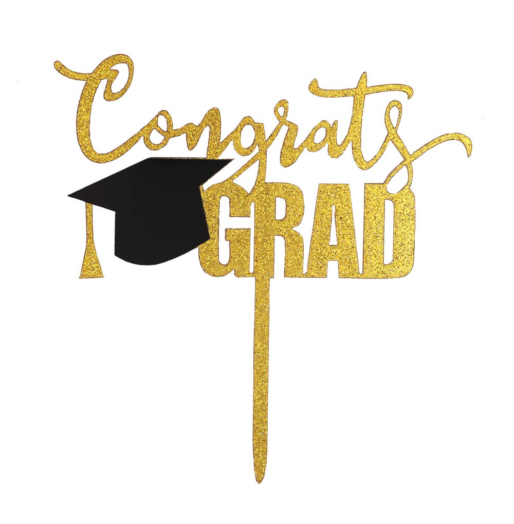 Topfunyy Congrats Grad Cake Topper Gold Acrylic Topper for Graduation/Grad Party Decorations