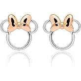 Disney Minnie Mouse Jewelry, Minnie Silhouette Stud Earrings, Two Tone, Sterling Silver