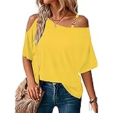 LEIYEE Womens Summer Black Cold Off Shoulder Tops 2026 Sexy Casual Cute Short Sleeve Loose Fit T Shirts Blouse