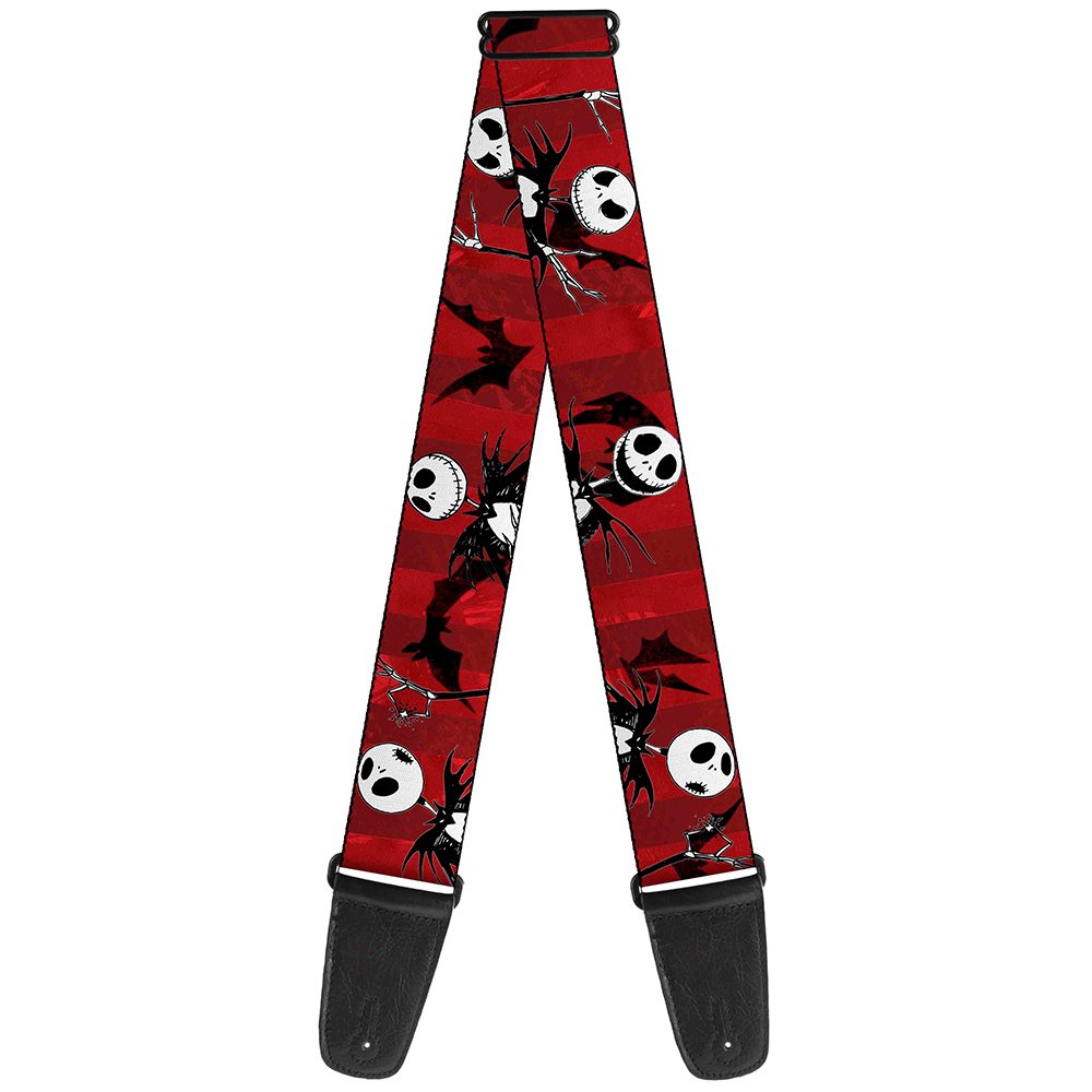 Buckle-Down GS-WDY035 Guitar Strap Nightmare Before Christmas Jack Poses Bats Red Stripe 2 Inches Wide, 34-60"